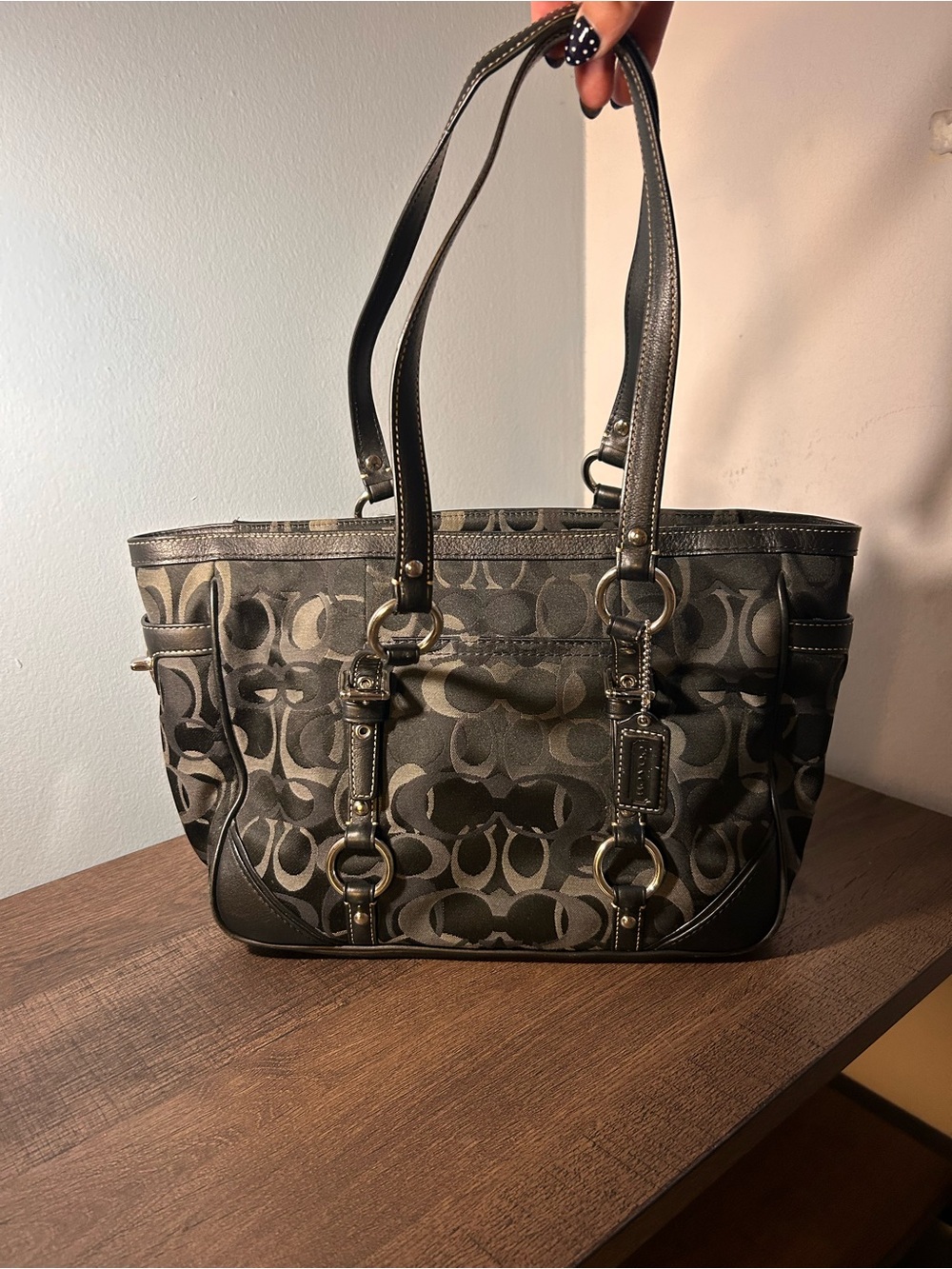 Coach Black and Gray Signature Canvas Tote - Picture 2 of 2